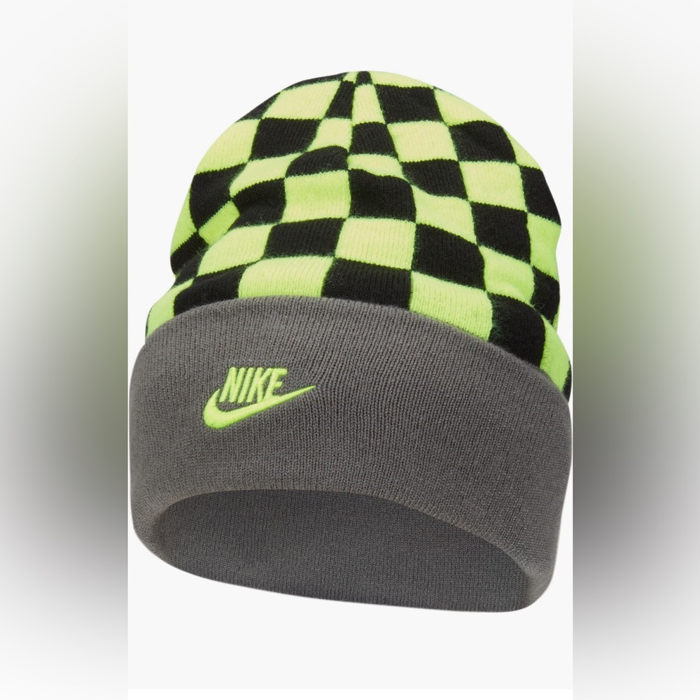 Nike Boys Reversible Beanie in Black, Gray and Neon Yellow